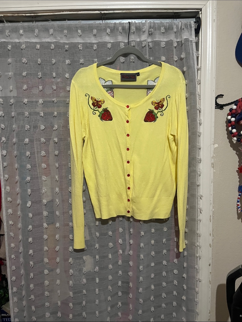 Voodoo Vixen Yellow Strawberry Embroidered Cardigan